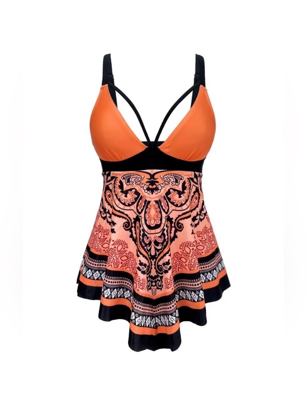 Tribal Print V Neck tankini top great detailing incl the shark like hem